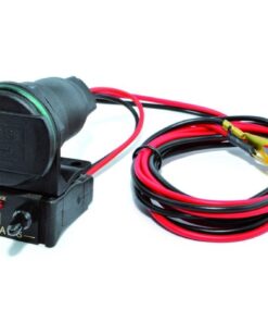 Cigarette power connection with self-closing cover + battery tester